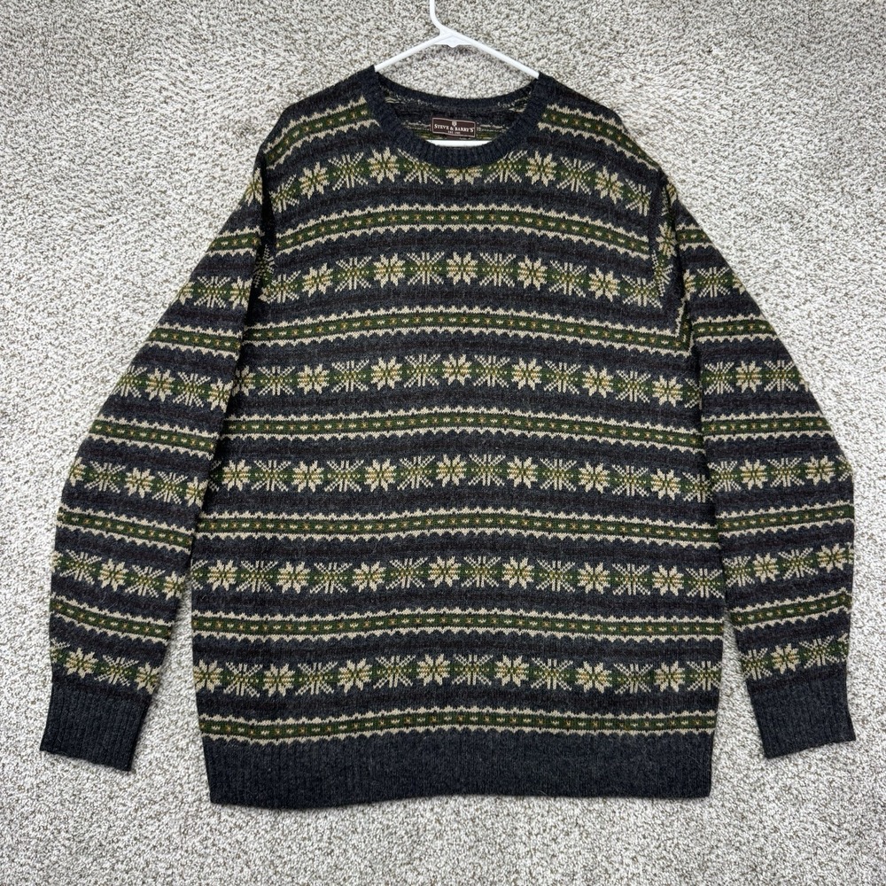 VTG 90s Steve & Barry's Sweater Men's XXL Fair Isle Nordic Wool Blend Snowflake